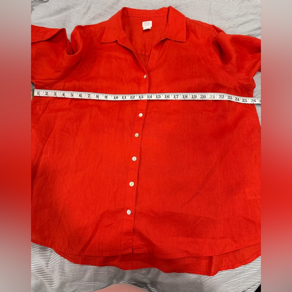 Sigrid Olsen Vibrant Linen Red Button-Down Shirt … - image 4